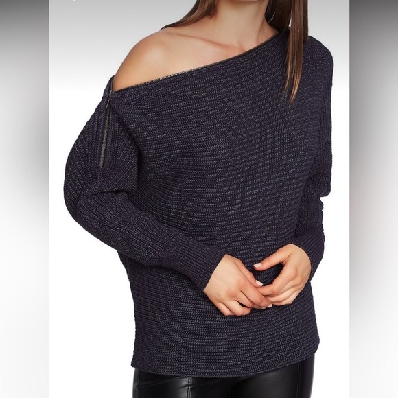 1.State Off Shoulder Zipper Sweater - Picture 1 of 3
